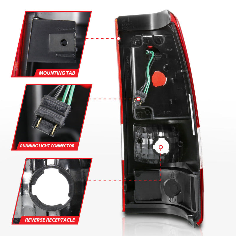 ANZO 1999-2002 Chevy Silverado 1500 LED Taillights Plank Style Black w/Clear Lens - Burkken Auto Parts
