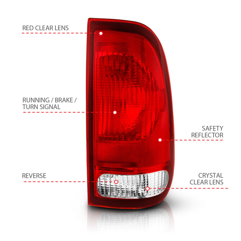 ANZO 1997-2003 Ford F-150 Taillight Red/Clear Lens (OE Replacement) - Burkken Auto Parts