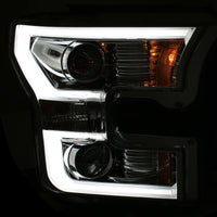ANZO 2015-2016 Ford F-150 Projector Headlights w/ Plank Style Design Chrome w/ Amber - Burkken Auto Parts