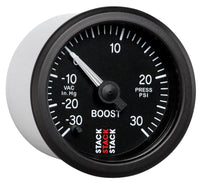 Autometer Stack 52mm -30INHG to +30 PSI (Incl T-Fitting) Pro Stepper Motor Boost Press Gauge - Black - Burkken Auto Parts