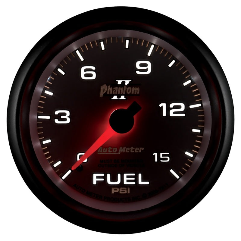 Autometer Phantom II 2-5/8in 0-15PSI Mechanical Fuel Pressure Gauge - Burkken Auto Parts
