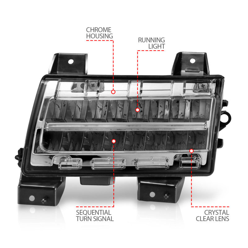 ANZO 2018-2021 Jeep Wrangler LED Side Markers Chrome Housing Clear Lens w/ Sequential Signal - Burkken Auto Parts