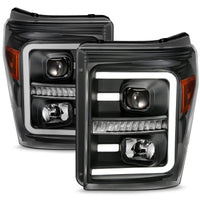 ANZO 2011-2016 Ford F250 Projector Headlights w/ Plank Style Switchback Black w/ Amber - Burkken Auto Parts