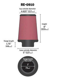 K&N Universal Rubber Filter 3inch FLG / 5inch OD-B / 4-5/8inch OD-T / 8inch H - Burkken Auto Parts