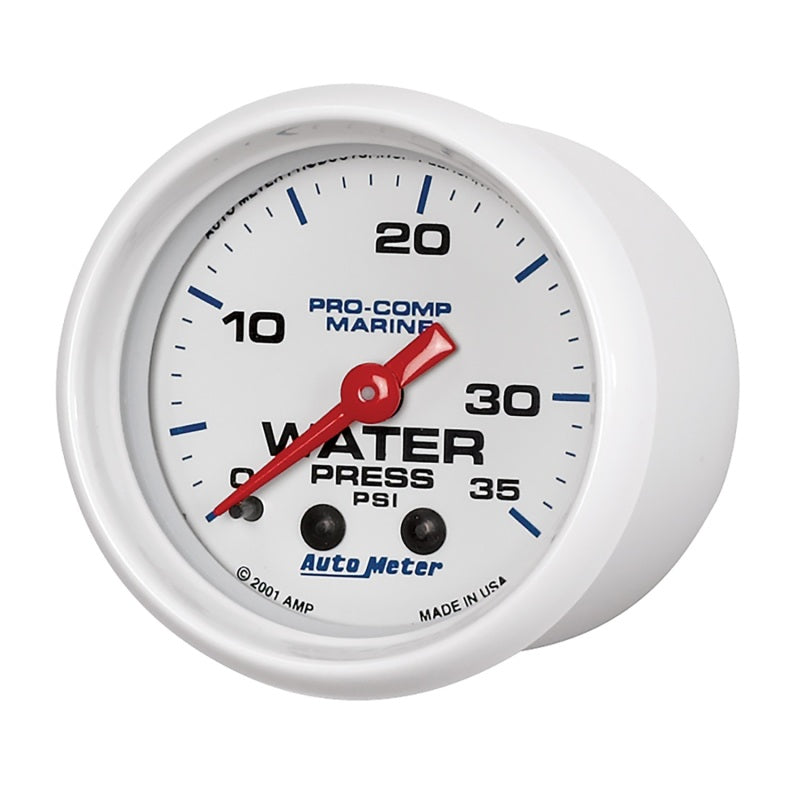Autometer Marine White 2-1/16in 35 PSI Mechanical Water Pressure Gauge - Burkken Auto Parts