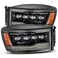 AlphaRex 06-08 Ram 1500HD NOVA LED Proj Headlights Plank Style Alpha Blk w/Seq Signal/DRL/Amber LED - Burkken Auto Parts