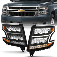 ANZO 15-20 Chevy Tahoe/Suburban LED Light Bar Style Headlights Black w/Sequential w/DRL w/Amber - Burkken Auto Parts