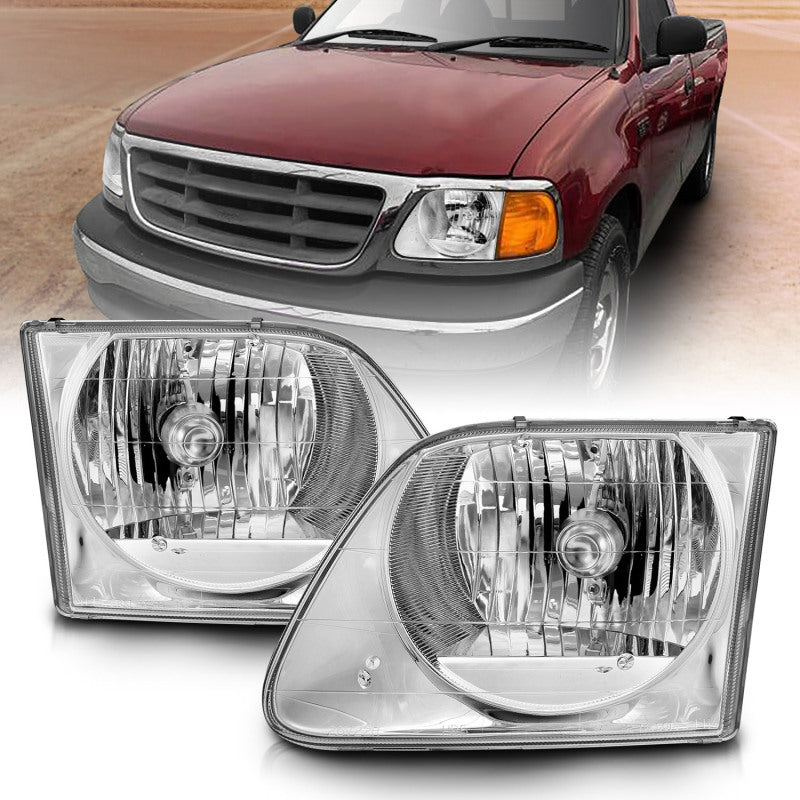 ANZO 1997-2003 Ford F-150 Crystal Headlights Chrome - Burkken Auto Parts