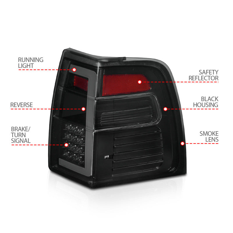 ANZO 07-17 Ford Expedition LED Taillights w/ Light Bar Black Housing Smoke Lens - Burkken Auto Parts
