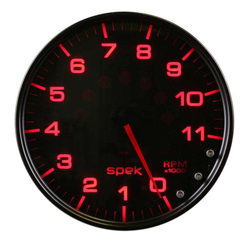 Autometer Spek-Pro Gauge Tachometer 5in 11K Rpm W/Shift Light & Peak Mem Black/Smoke/Black - Burkken Auto Parts