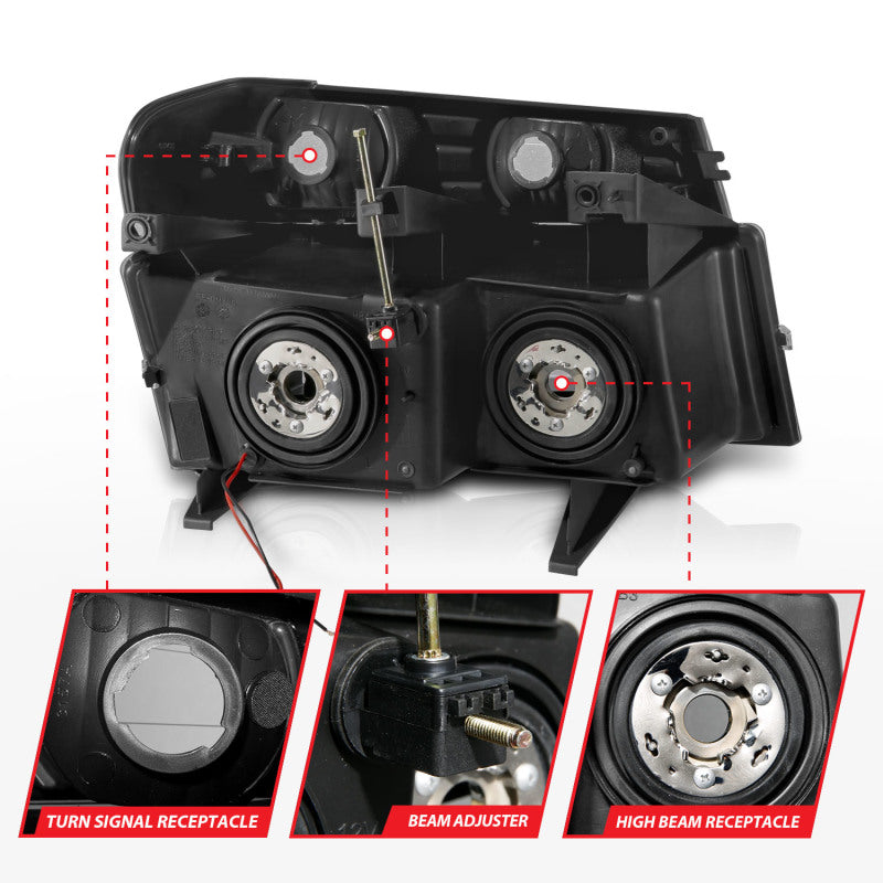 ANZO 04-12 GM Colorado/Canyon/I-Series Crystal Headlights - w/ Light Bar Black Housing 4pcs - Burkken Auto Parts
