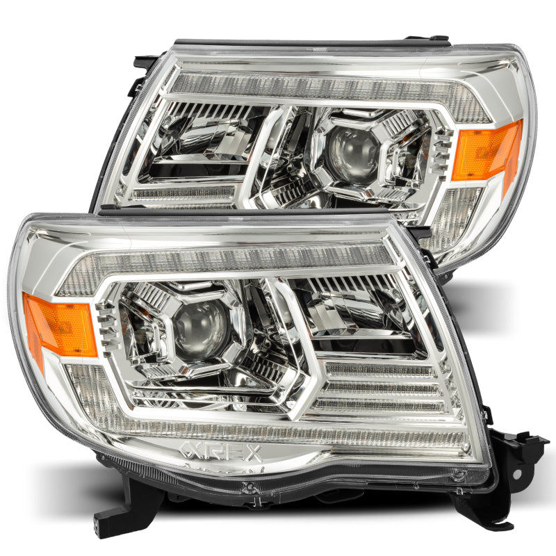 AlphaRex 05-11 Toyota Tacoma PRO-Series Projector Headlights Plank Style Design Chrome w/DRL - Burkken Auto Parts