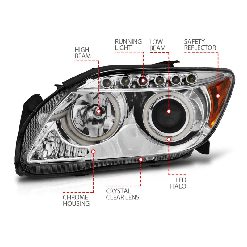 ANZO 2005-2010 Scion Tc Projector Headlights w/ Halo Chrome (CCFL) - Burkken Auto Parts