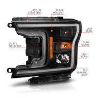 ANZO 2018-2020 Ford F-150 Projector Headlight w/ Plank Style Switchback Black Housing - Burkken Auto Parts