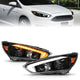 ANZO 15-18 Ford Focus Projector Headlights - w/ Light Bar Switchback Black Housing - Burkken Auto Parts