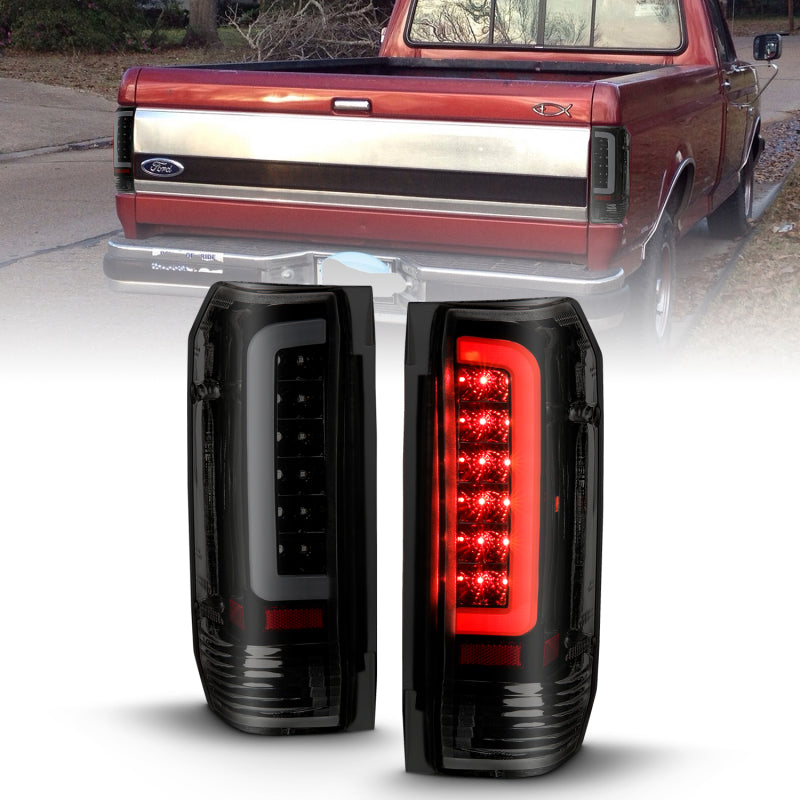 ANZO 1987-1996 Ford F-150 LED Taillights Black Housing Smoke Lens (Pair) - Burkken Auto Parts