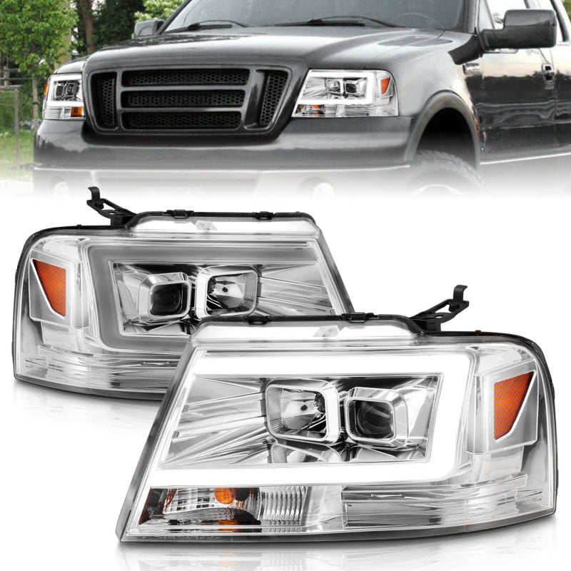 ANZO 2004-2008 Ford  F-150 Projector Headlights w/ Light Bar Chrome Housing - Burkken Auto Parts