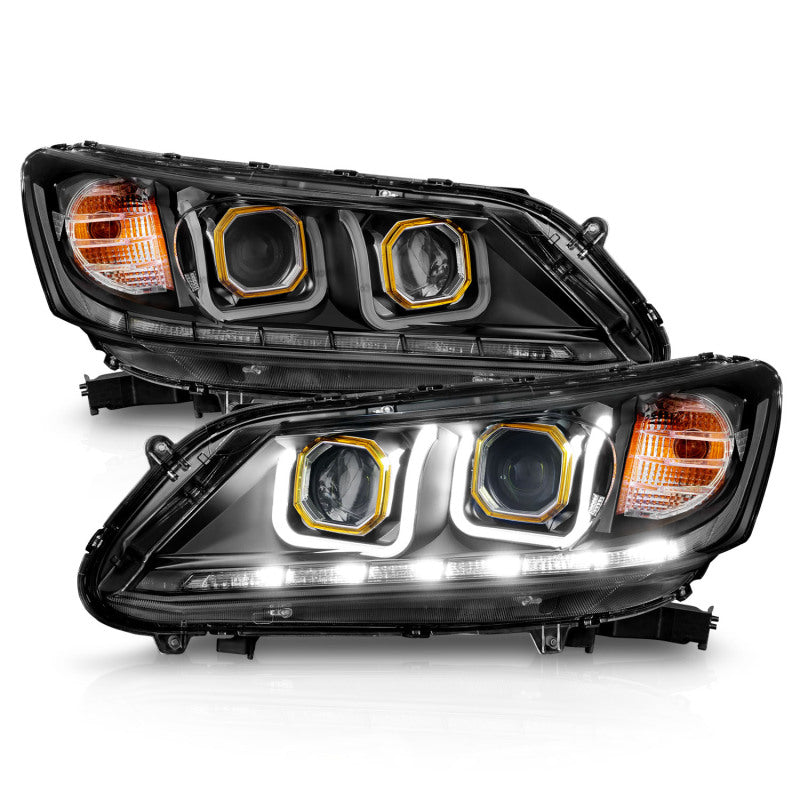 ANZO 2013-2015 Honda Accord Projector Headlights w/ U-Bar Black - Burkken Auto Parts