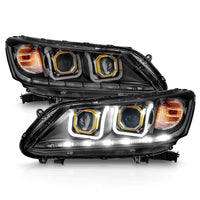 ANZO 2013-2015 Honda Accord Projector Headlights w/ U-Bar Black - Burkken Auto Parts