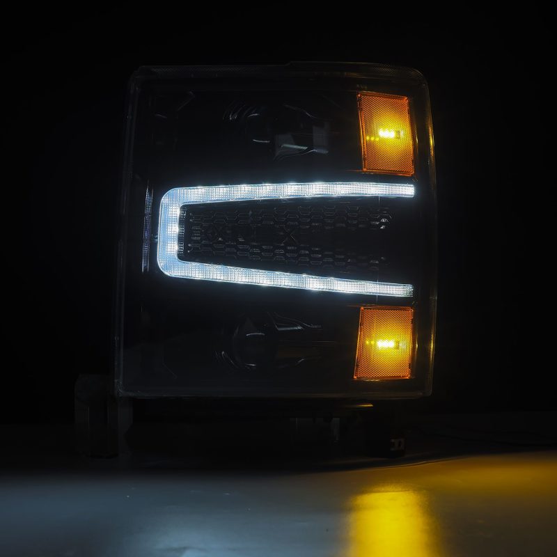 AlphaRex 14-15 Chevy 1500 PRO-Series Projector Headlights, Alpha-Black w/ Sequential Signal &  DRL - Burkken Auto Parts