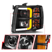 ANZO 2007-2013 Chevrolet Silverado 1500 Projector w/ Light Bar Black Housing w/ Sequential - Burkken Auto Parts