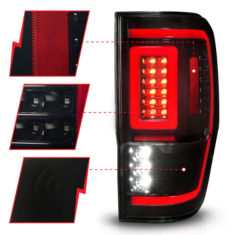 ANZO 19-22 Ford Ranger Full LED Taillights w/ Lightbar Sequential Signal Black Housing/Smoke Lens - Burkken Auto Parts