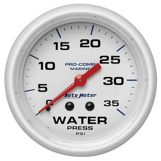 Autometer AutoGage 2-5/8in. / 35 PSI Mechanical Water Press Gauge - Marine White - Burkken Auto Parts