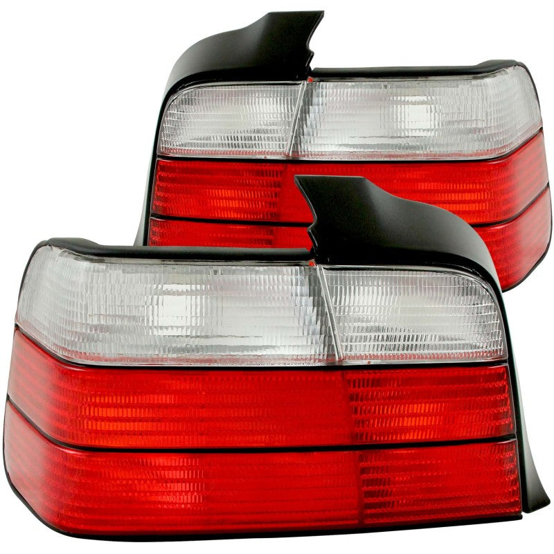 ANZO 1992-1998 BMW 3 Series E36 Sedan Taillights Red/Clear - Burkken Auto Parts