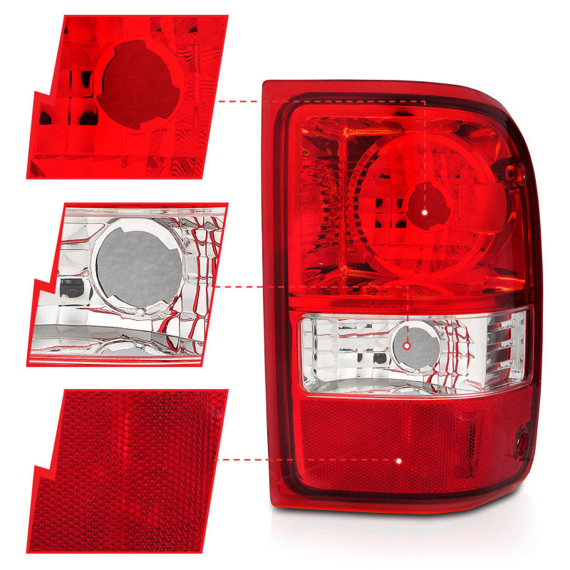 ANZO 2001-2011 Ford Ranger Taillights w/ Red/Clear Lens (OE Replacement) Pair - Burkken Auto Parts