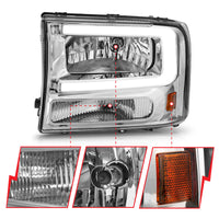 ANZO 99-04 Ford F250/F350/F450/Excursion (excl. 99) Crystal Headlights - w/ Light Bar Chrome Housing - Burkken Auto Parts