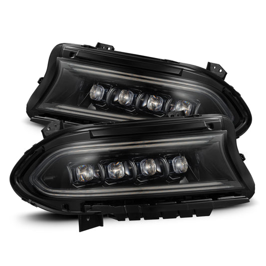 AlphaRex 15-23 Dodge Charger NOVA LED Proj Headlights Alpha-Blk w/Actv Light & Seq.Sig / SB DRL - Burkken Auto Parts