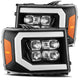 AlphaRex 07-13 GMC 1500HD NOVA LED Proj Headlights Plank - Jet Black w/Activ Light/Seq Signal/DRL - Burkken Auto Parts