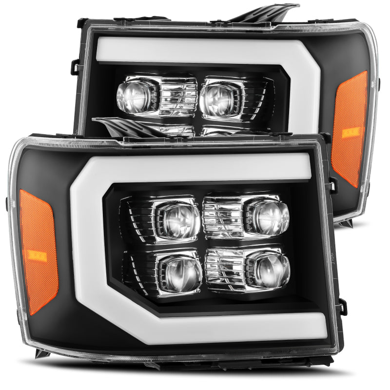AlphaRex 07-13 GMC 1500HD NOVA LED Proj Headlight Plank Style Gloss Blk w/Activ Light/Seq Signal/DRL - Burkken Auto Parts