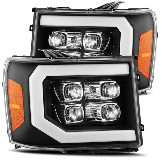 AlphaRex 07-13 GMC 1500HD NOVA LED Proj Headlight Plank Style Gloss Blk w/Activ Light/Seq Signal/DRL - Burkken Auto Parts