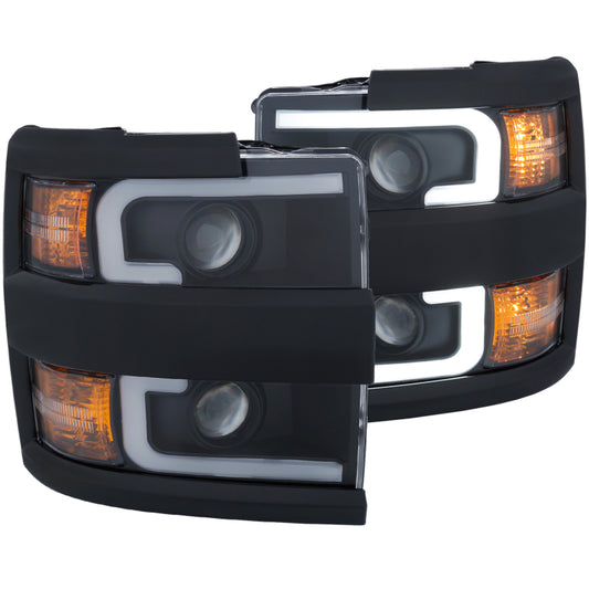 ANZO Projector Headlights With Plank Style Design Black w/Amber 15-17 Chevrolet Silverado 2500/3500 - Burkken Auto Parts