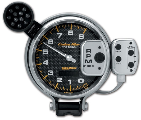 Autometer Tachometer 0-9000 RPM Carbon Fiber Pro-Stock Pedestal w/ Super Lite & Peak Mem 5in (127mm) - Burkken Auto Parts