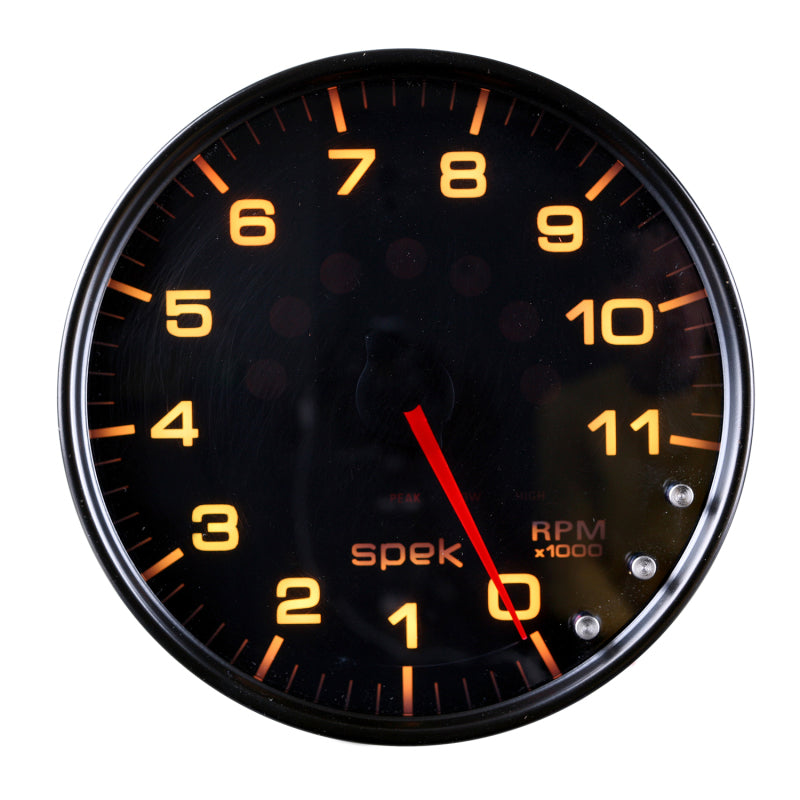 Autometer Spek-Pro Gauge Tachometer 5in 11K Rpm W/Shift Light & Peak Mem Black/Smoke/Black - Burkken Auto Parts