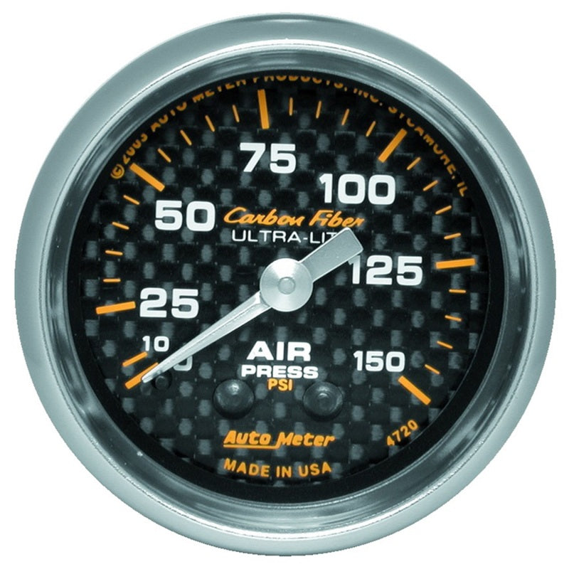 Autometer Carbon Fiber 52mm 150 PSI Mechanical Air Pressure Gauge - Burkken Auto Parts