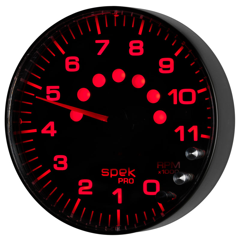 Autometer Spek-Pro Gauge Tachometer 5in 11K Rpm W/Shift Light & Peak Mem Black/Black - Burkken Auto Parts