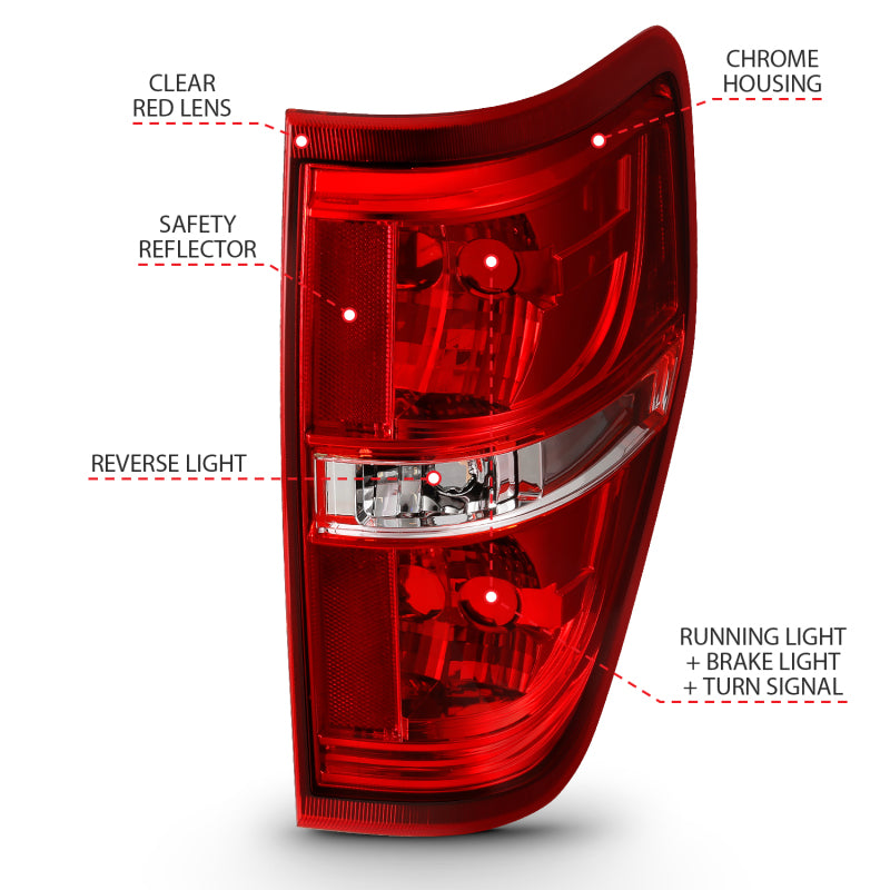 ANZO 2009-2014 Ford F-150 Euro Taillight Red/Clear (W/O Bulb) - Burkken Auto Parts