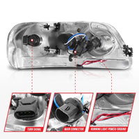 ANZO 1997-2003 Ford F-150 Projector Headlights w/ Light Bar Chrome Housing - Burkken Auto Parts