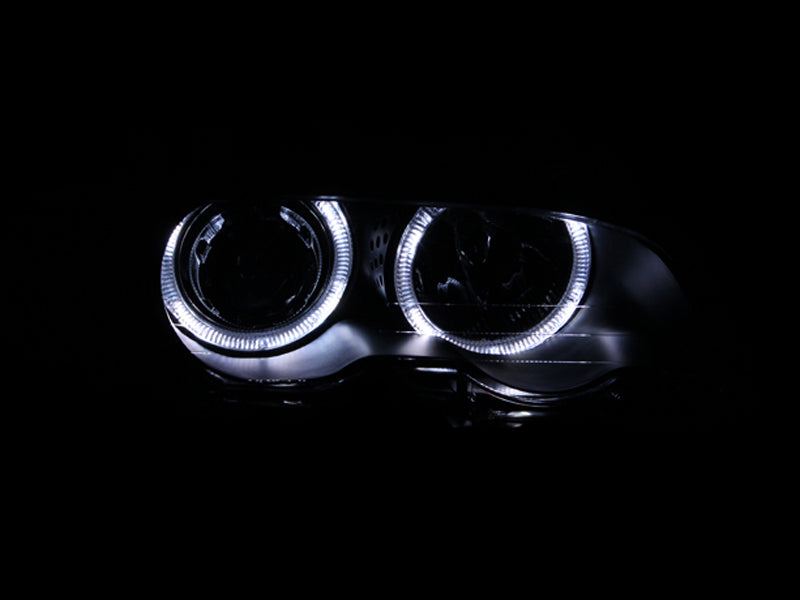 ANZO 2000-2003 BMW 3 Series E46 Projector Headlights w/ Halo Black - Burkken Auto Parts