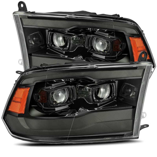 AlphaRex 09-18 Dodge Ram 1500 PRO-Series Projector Headlights Plank Style Alpha Blk w/Seq Signal/DRL - Burkken Auto Parts