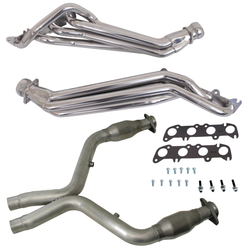 BBK 11-14 Ford Mustang GT 1-3/4 Long Tube Headers w/High Flow Catted Mid Pipe (Silver Ceramic) - Burkken Auto Parts