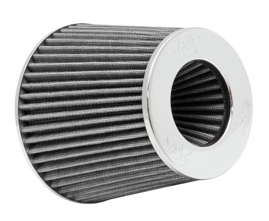 K&N Universal Filter Chrome Round Tapered White - 4in Flange ID x 1.125in Flange Length x 5.5in H - Burkken Auto Parts