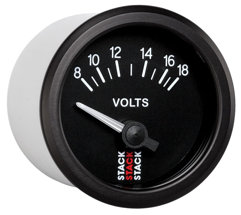 Autometer Stack Instruments 52mm 8-18V Electric Battery Voltage Gauge - Black - Burkken Auto Parts