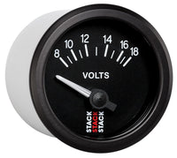 Autometer Stack Instruments 52mm 8-18V Electric Battery Voltage Gauge - Black - Burkken Auto Parts