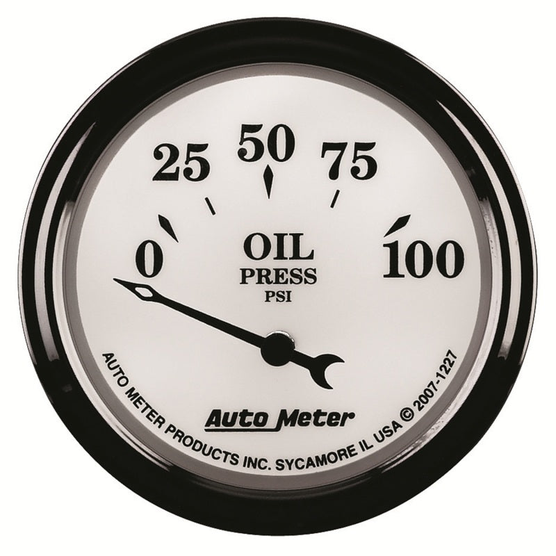 AutoMeter Gauge Oil Press 2-1/16in. 100PSI Elec Old Tyme White II - Burkken Auto Parts