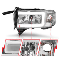 ANZO 94-02 Dodge RAM Crystal Headlight - w/ Light Bar Chrome Housing - Burkken Auto Parts