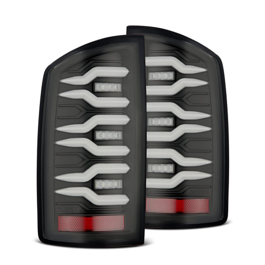 AlphaRex 07-08 Dodge Ram 1500/07-09 Dodge Ram 2500+3500 Luxx-Series LED Tail Lights (Pair) Black - Burkken Auto Parts